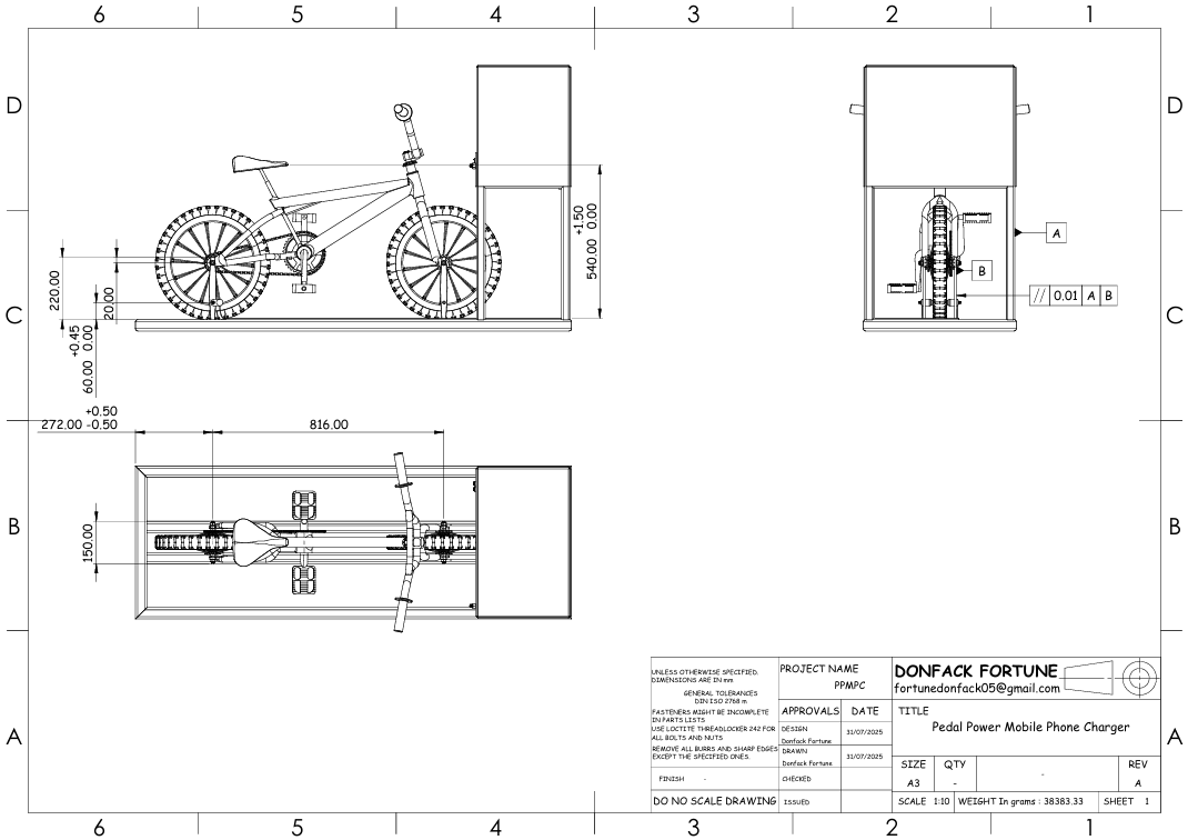 Full assembly of the Pedal Power Mobile Phone Charger
